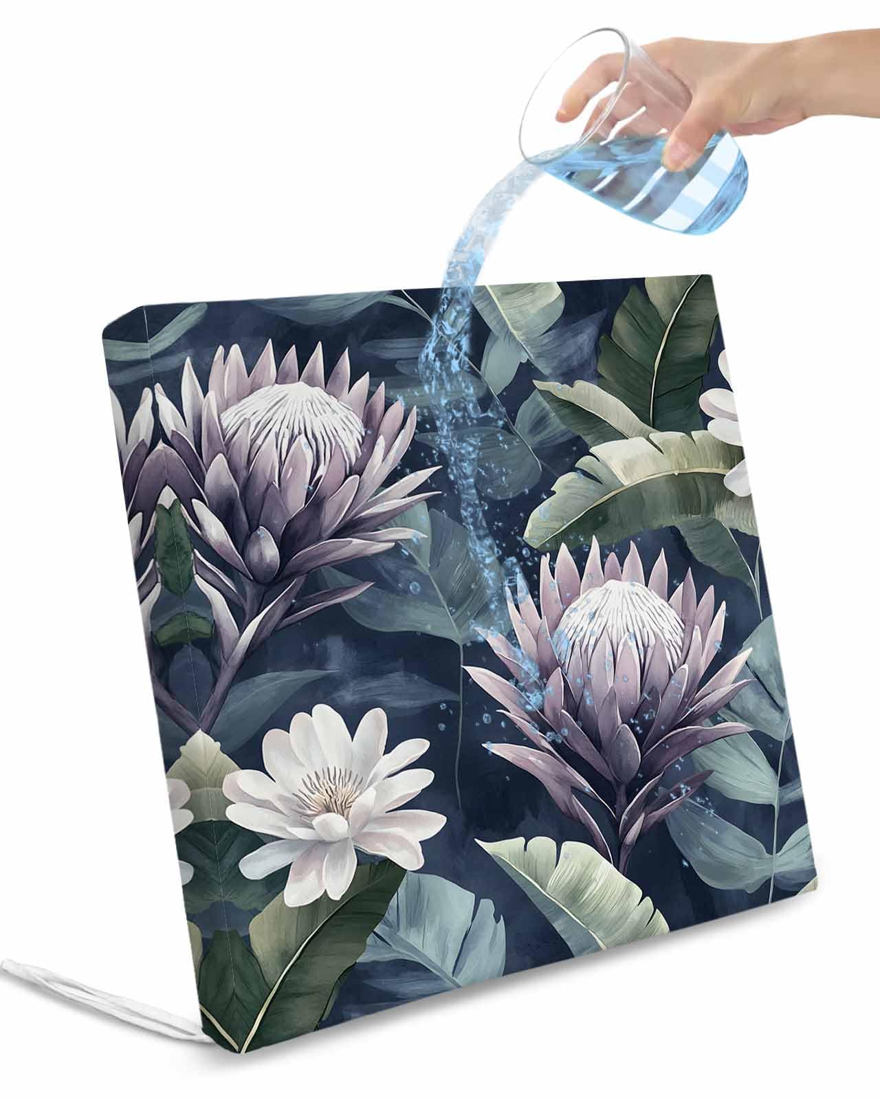 2 Pack Flower Plant Waterproof Cushion Covers with Ties, Outdoor Patio Chaise Lounge Chair Seat Cushion Slip Covers Replacement(Only Cover) Vintage Floral Nature Watercolor Palm Leaf 20