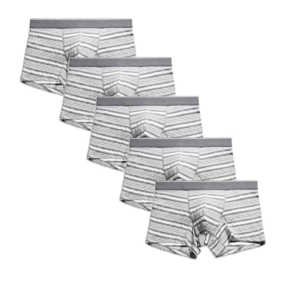 Men Boxers Briefs 5pcs Pack Cotton Sexy Breathable Striped Boxers Underwear with Waistband White L