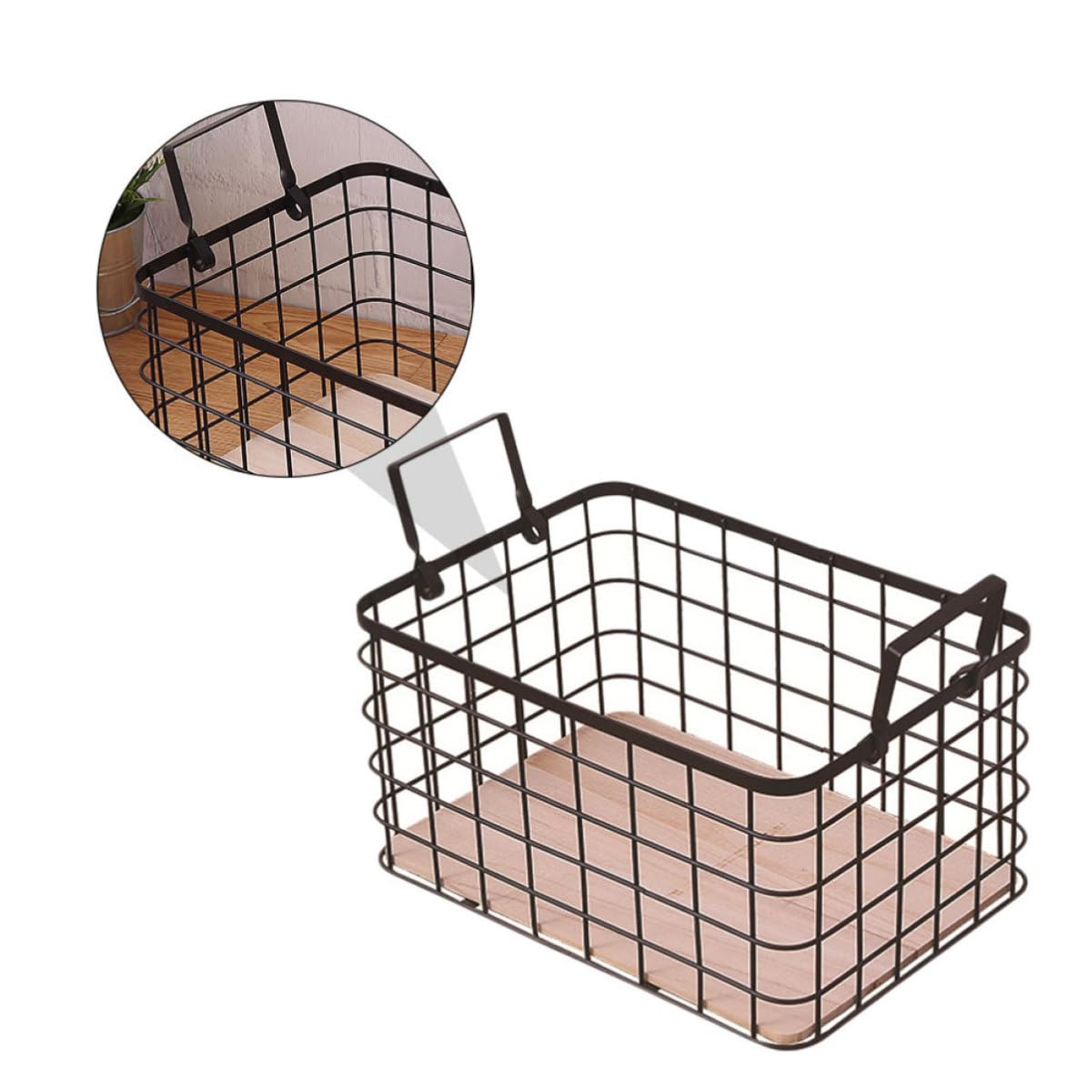 ifundom Metallgitterkorb Tragbarer Zwei Griffen aus Eisen und Holz | Hohlendesign, für Küche und Toilette, 1 Stück, Vielseitig zum Ordnen von Obst und Kleinteilen Zufällige Farbe