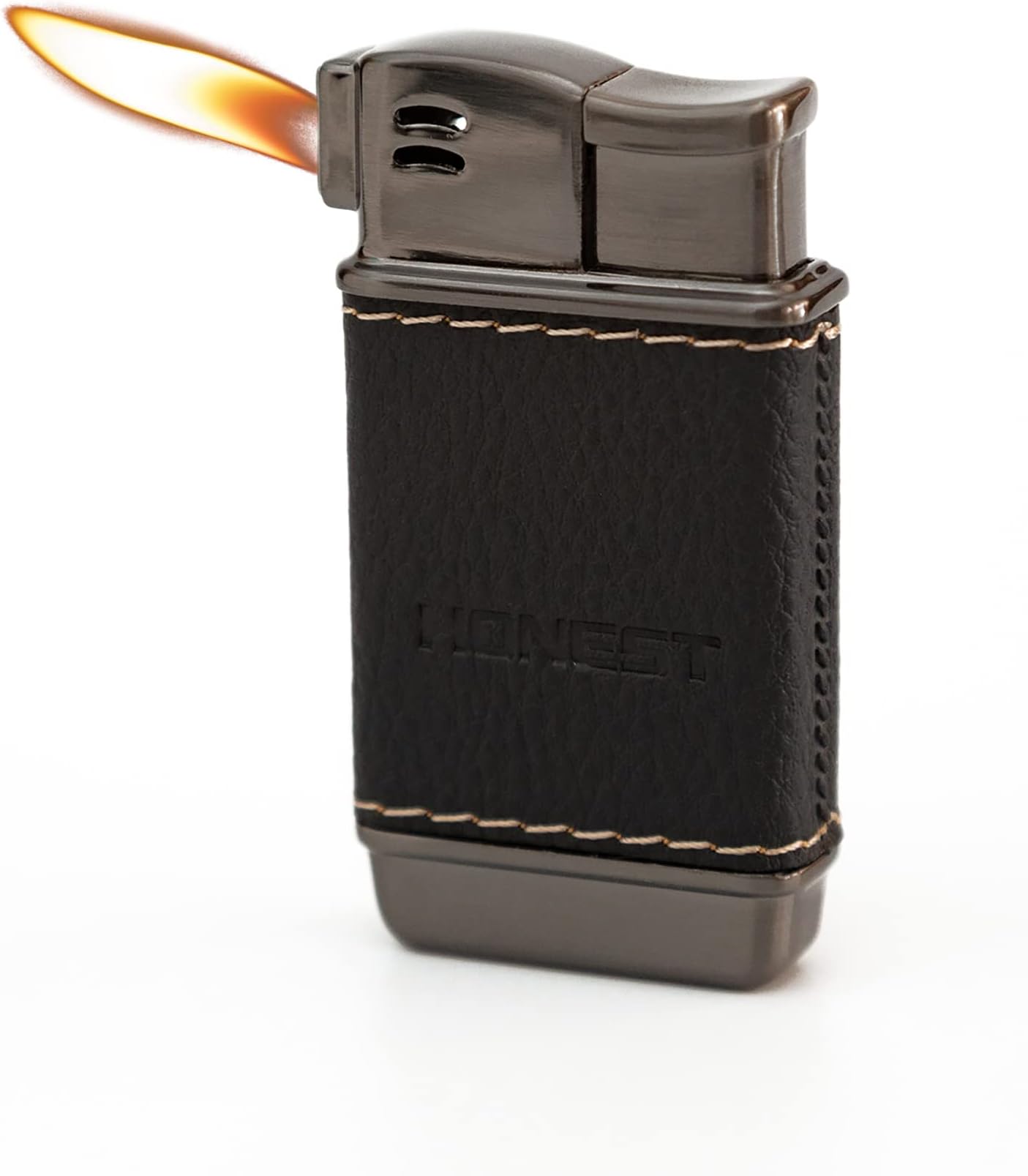 Small Pipe Lighter Leather Soft Flame Indoor Butane Refillable(No Gas) (Black)