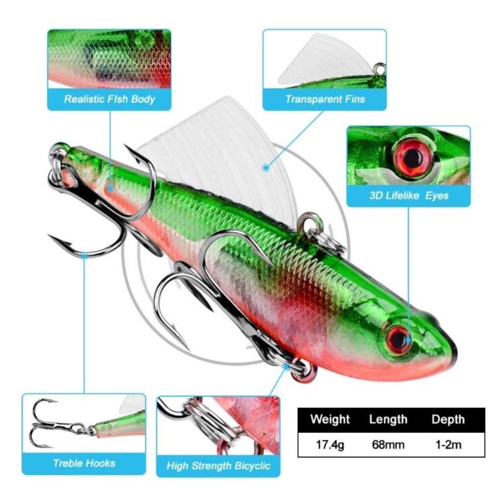 Esche da Pesca morbide, Richiamo di Pesca for Affondamento 1pc 6.8cm 17.6g Inverno Mare richiamo di Pesca Duro VIB Esca con Interno Immersione Girevole Jig Wing Pesca Wobblers Affrontare
