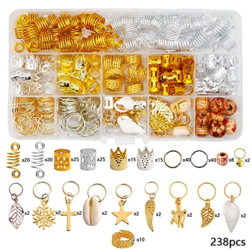 zalati Dreadlock Beads 238pcs Jewellery Cuffs Aluminium Adjustable Metal with Storage Box for Hair Styling DIY - Multi-Style - Image 2