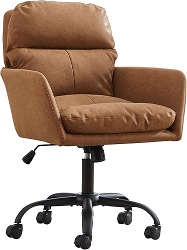 Miniatura 1 de YISHENG Silla de escritorio de piel sintética para oficina en casa, silla giratoria ajustable para computadora con ruedas y brazos, cómoda silla