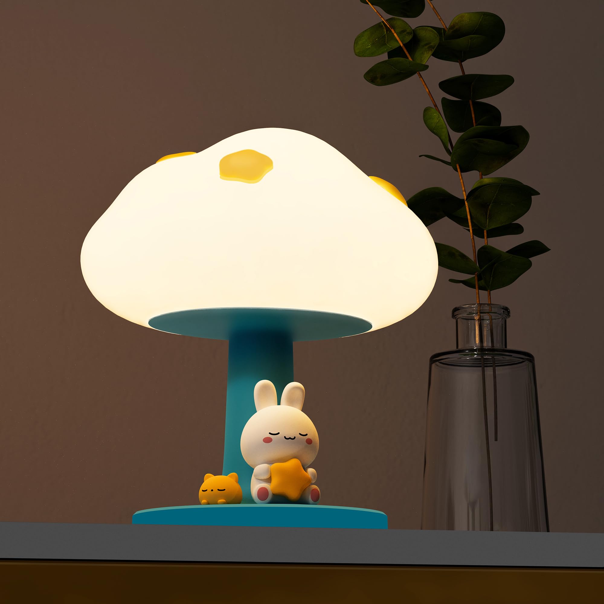 Cloud and Bunny Wiederaufladbares Nachtlicht, Sicheres Weiches Silikonmaterial, 3 Helligkeitsstufen, Tap Control, Warmes Licht, Kleinkind Schlaflampe, Schlafzimmer Nachtlampe (Wolke und Hase)