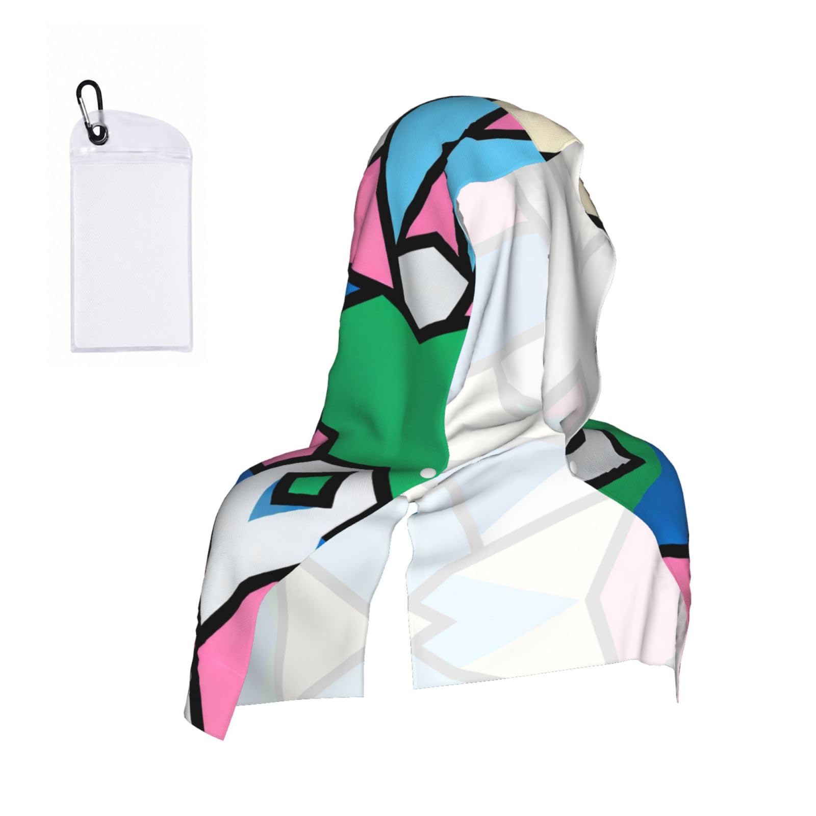CNTDBU Geometric Patchwork Art Cooling Towel Hooded-Instant Chill Neck Cover for Sports, UV Cooling Rag for Running Gym