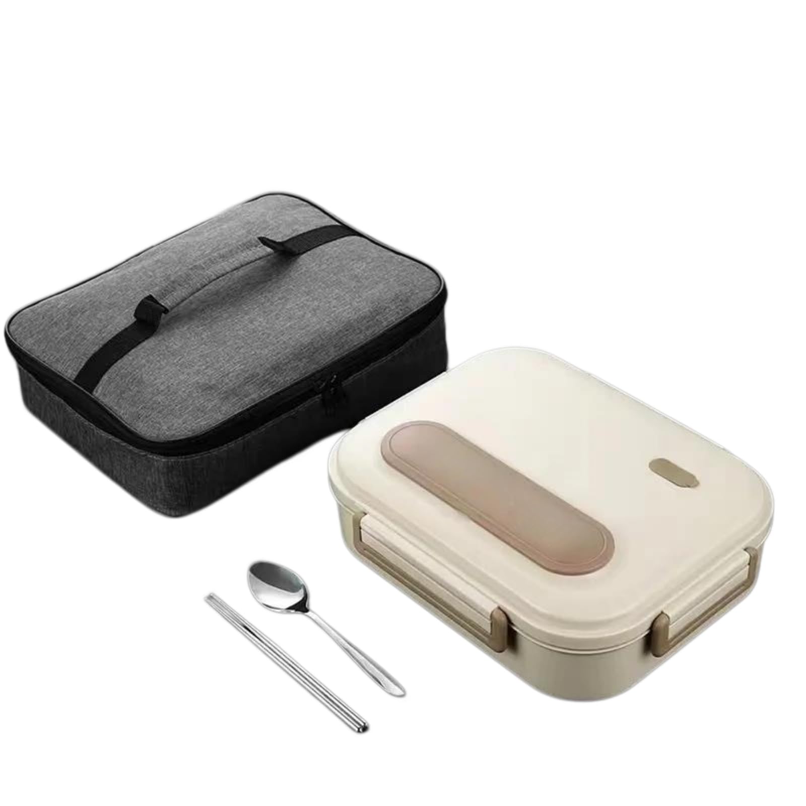YEUCGB 2800ML Divided Lunch Box with Soup Bowl & Insulated Bag, 316 Steel Container, Water Injection Heating Bento, 5 Compartments Leakproof Meal Box with Spoon & Chopsticks Office School,Beige