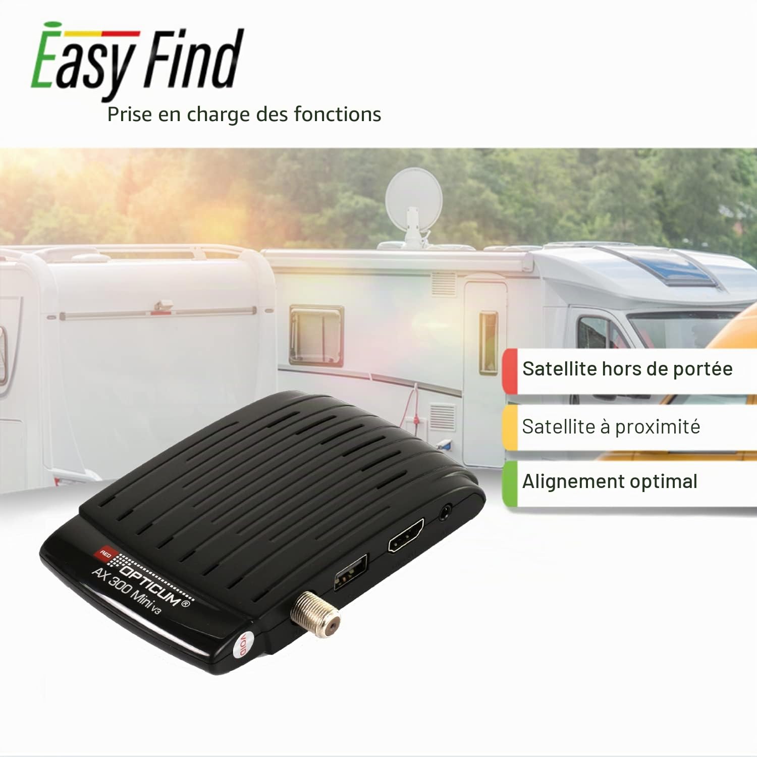 RED OPTICUM AX 300 Mini V3 avec Fonction d'enregistrement PVR - Récepteur Satellite HD numérique/capteur IR Externe avec écran/Alimentation 1080p Full HD/USB/HDMI/12V Noir