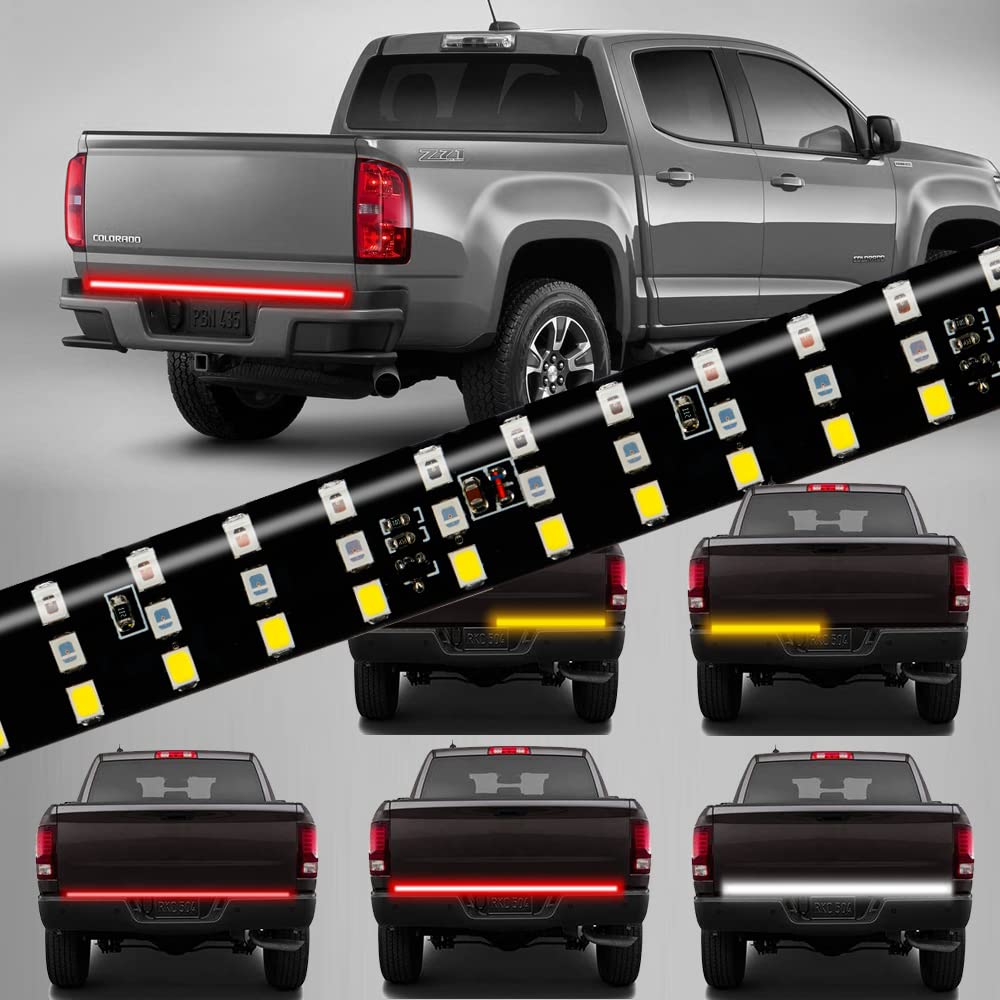 MIHAZ 60" Tailgate Light Bar, Triple Row 432 LED Strip Lights for Cars 5 Function Running,Brake,Reverse,Sequential Amber Turn Signal, Double Flashing Lights, No Drill Install IP67 Waterproof