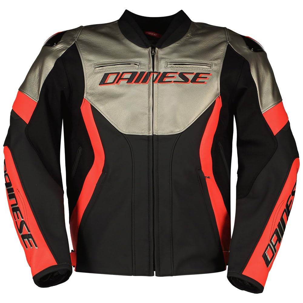 Dainese Racing 5 Skórzana kurtka motocyklowa, czarny/srebrny/czerwony, 46