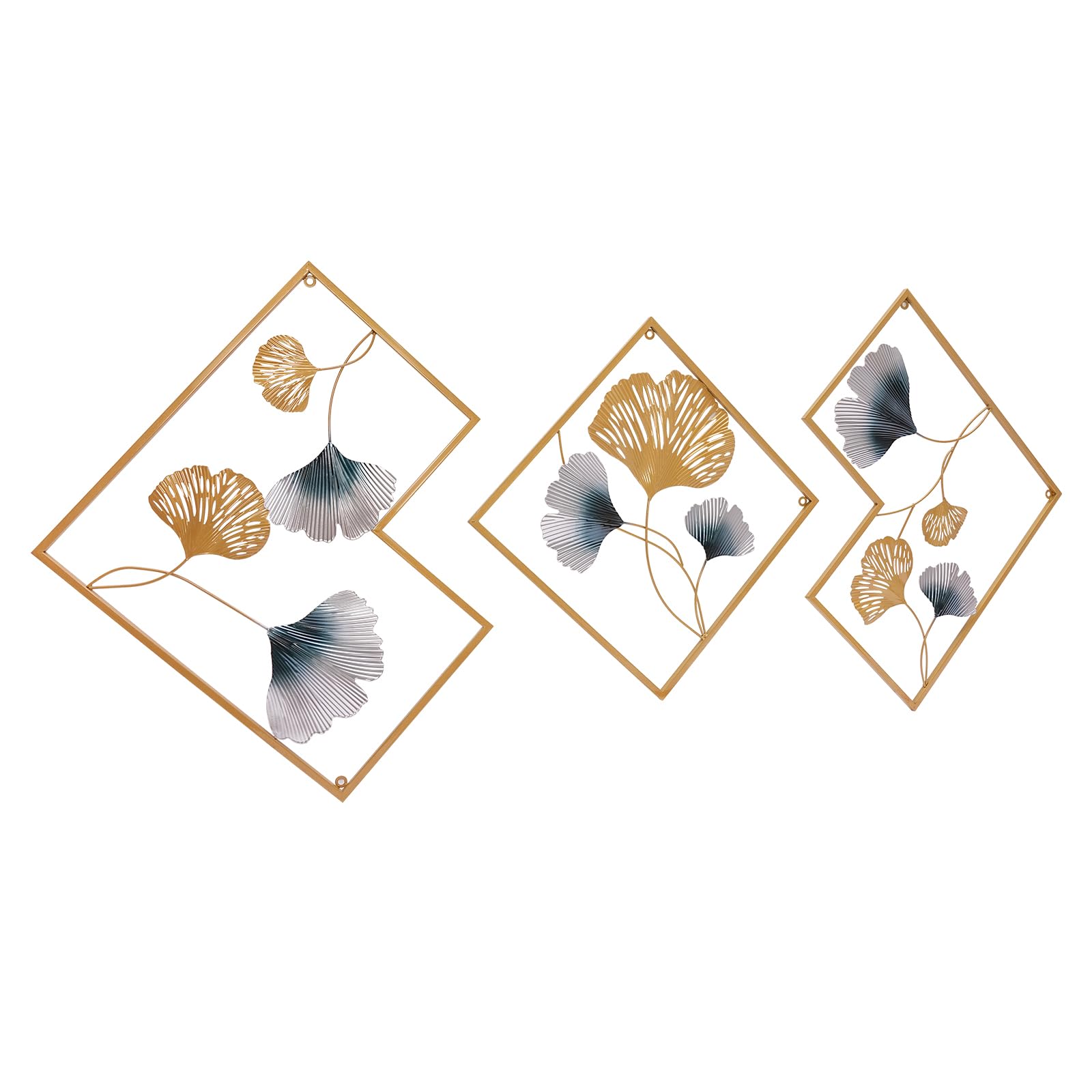 HHEMSTD 3PCS Ginkgo Wall Decor, 3D Metal Tree Leaf Wall Art Sculpture for Living Room Bedroom Home Office Hotel, Gold, 164x70.5cm