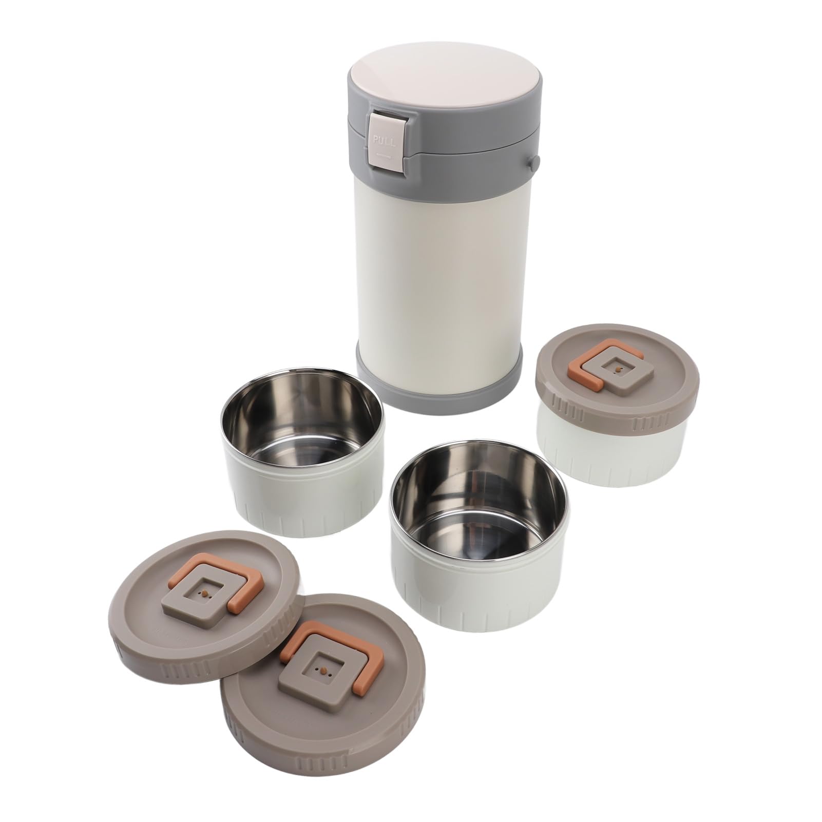 Tarro de alimentos aislado de 2,3 litros de capacidad, 3 niveles para microondas, fiambrera térmica de acero inoxidable 304, con ajustable (blanco)