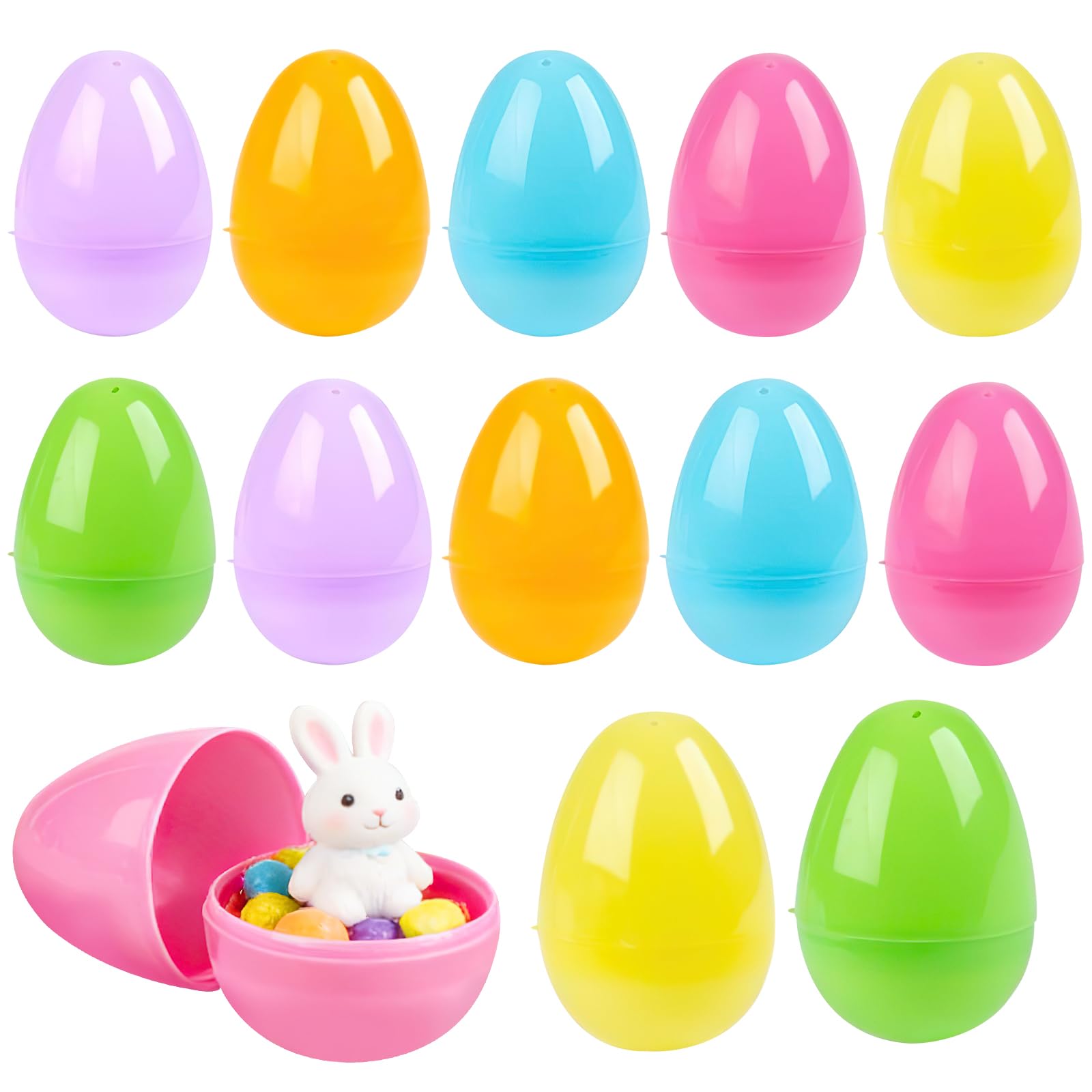 12PCS Easter Fillable Plastic Eggs, Easter Eggs, Bright-Coloured Hollow Egg for Easters Egg Hunt, Pastel-Coloured Refillable Egger for Kids, for Easters Hunt, Basket Stuffers, Classroom Prize Supplies