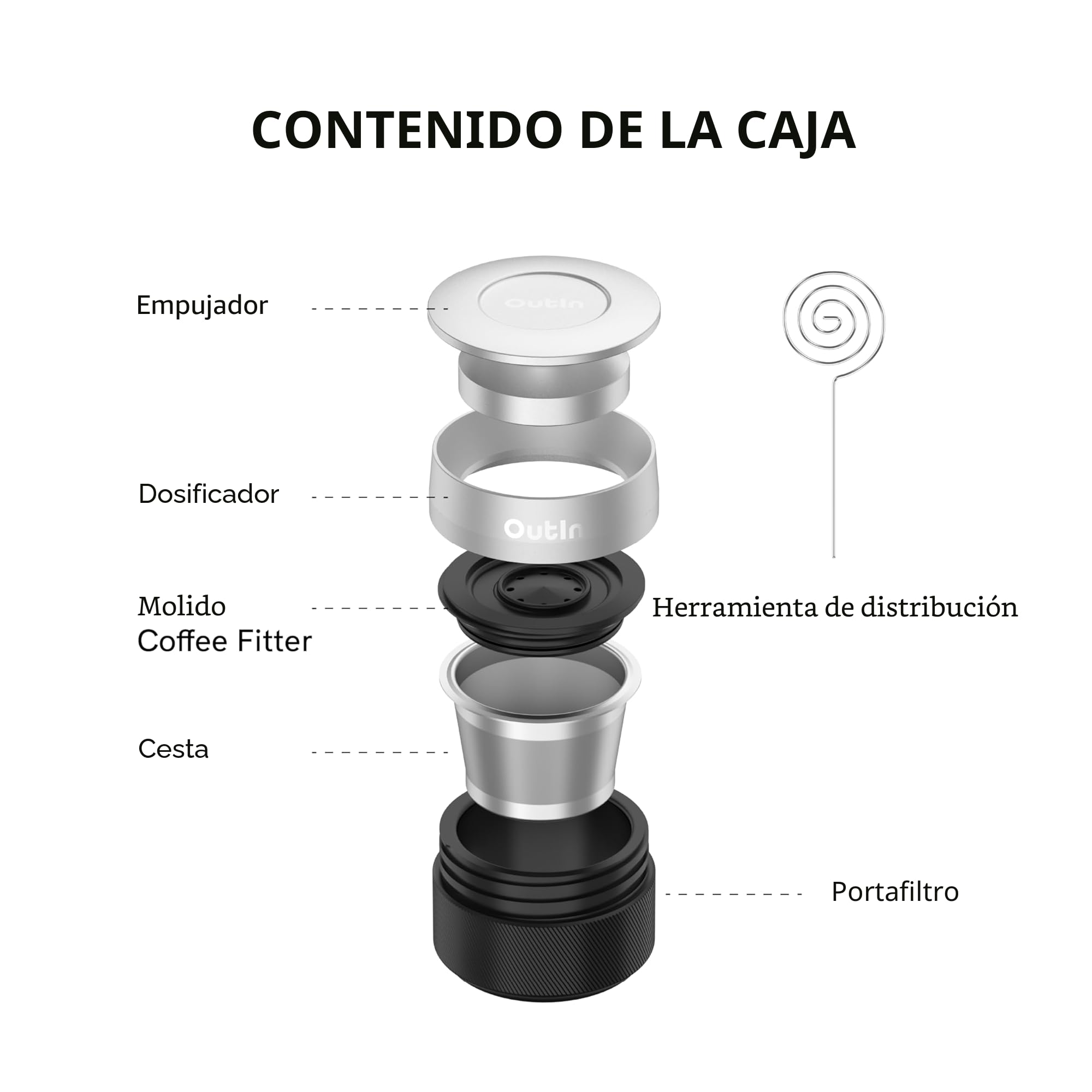 Kit de Accesorios de Espresso Nano OutIn, Cesta Plus, doble disparo