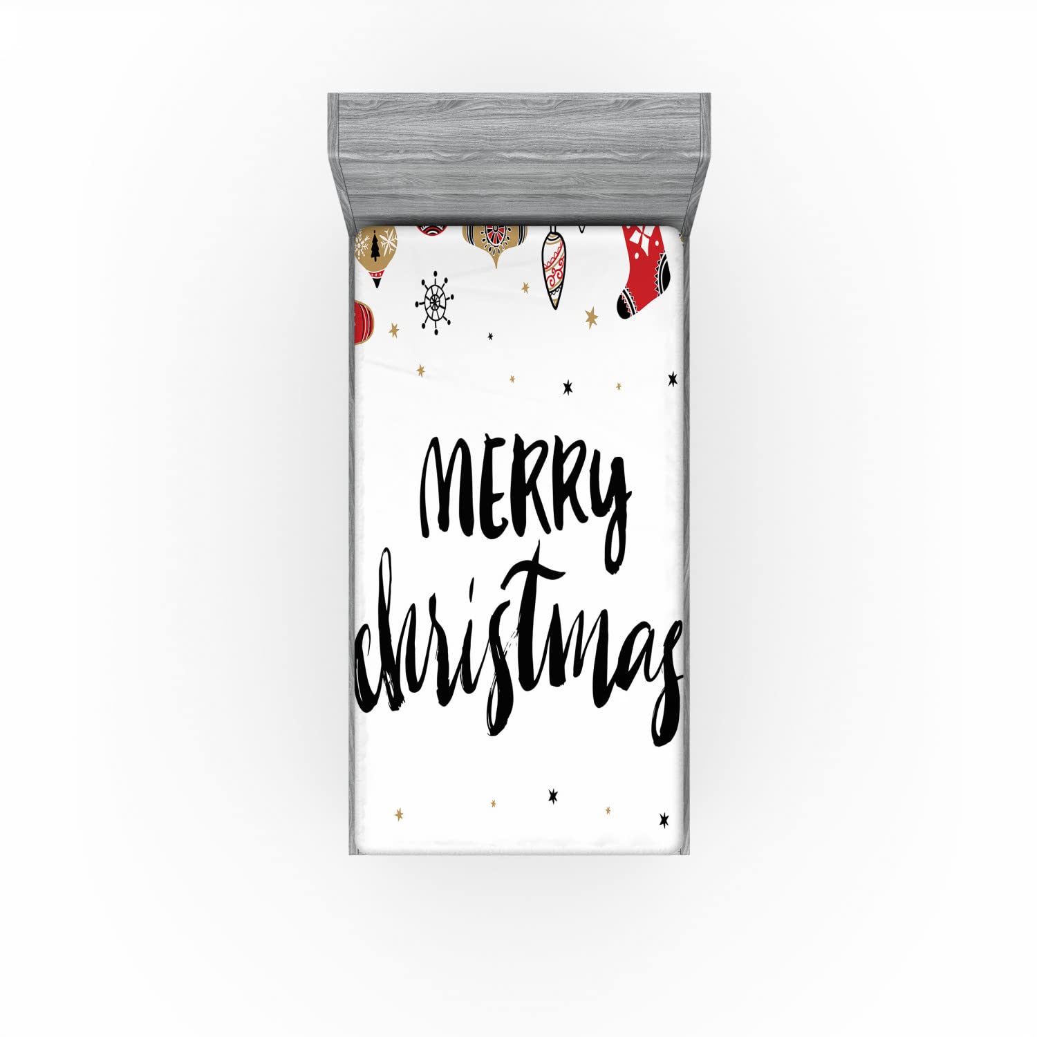 Ambesonne Noel 2 Pack Fitted Sheet, Modern Words, Bed Cover All-Round Elastic Deep Pockets 2 Pieces, Package Contains 2 Twin XL Size Fitted Sheets, Charcoal Black