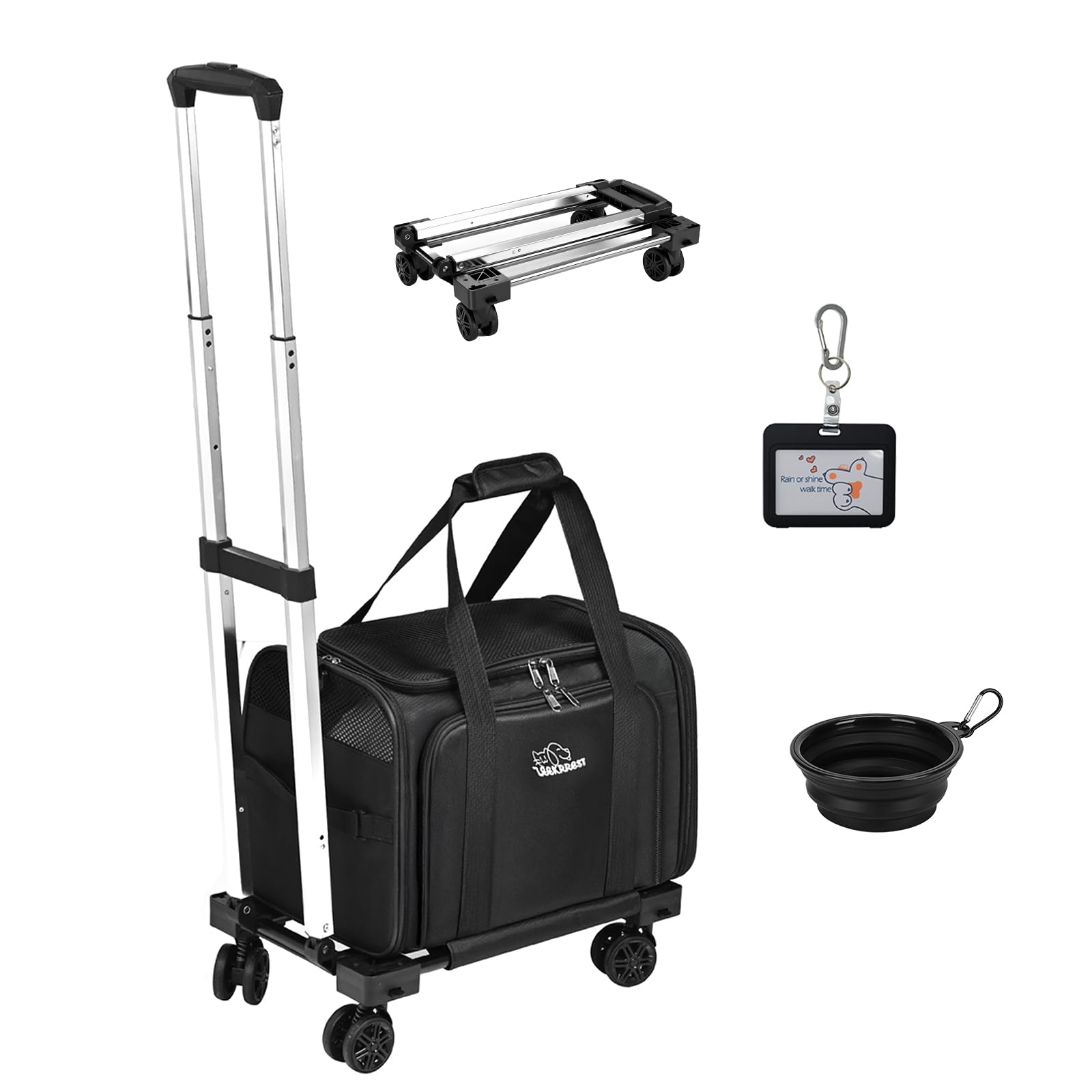 ZEEKRREST Expandable Dog Cat Carrier Soft Sided, Collapsible Pet Travel Carrier Airline Approved, Portable Medium Large Puppies Kennel Carrier with Wheel, up to 10 Kg Black,48 x 30 x 30 CM