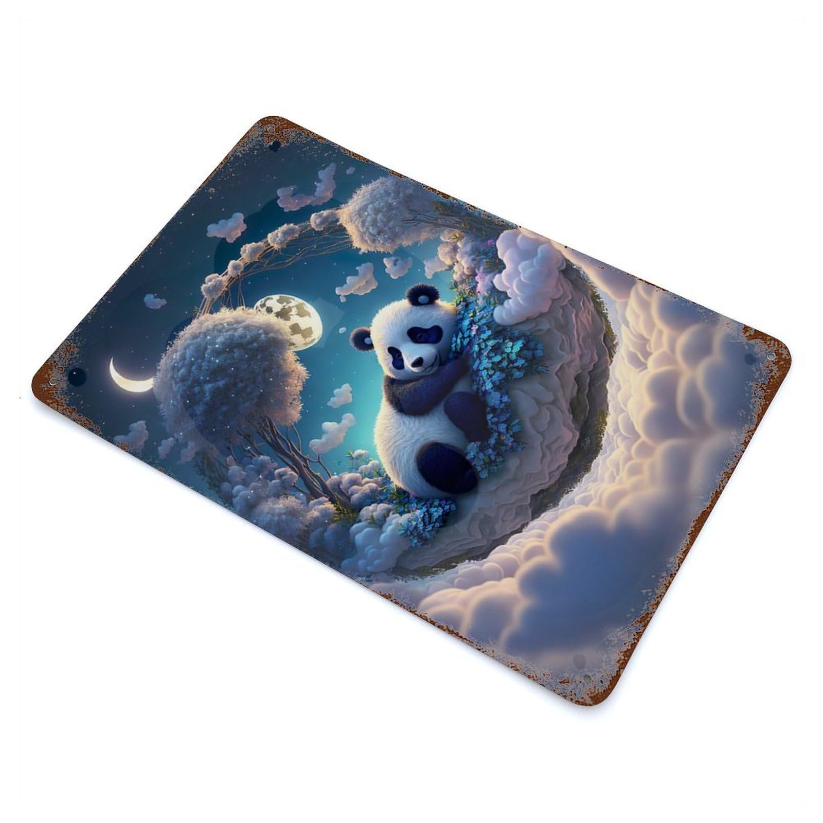Weathered Tin Sign with The Mystic Panda Design 11.8"x7.9", for Basement, Hobby Room And Garage Decor, Industrial Home Decor