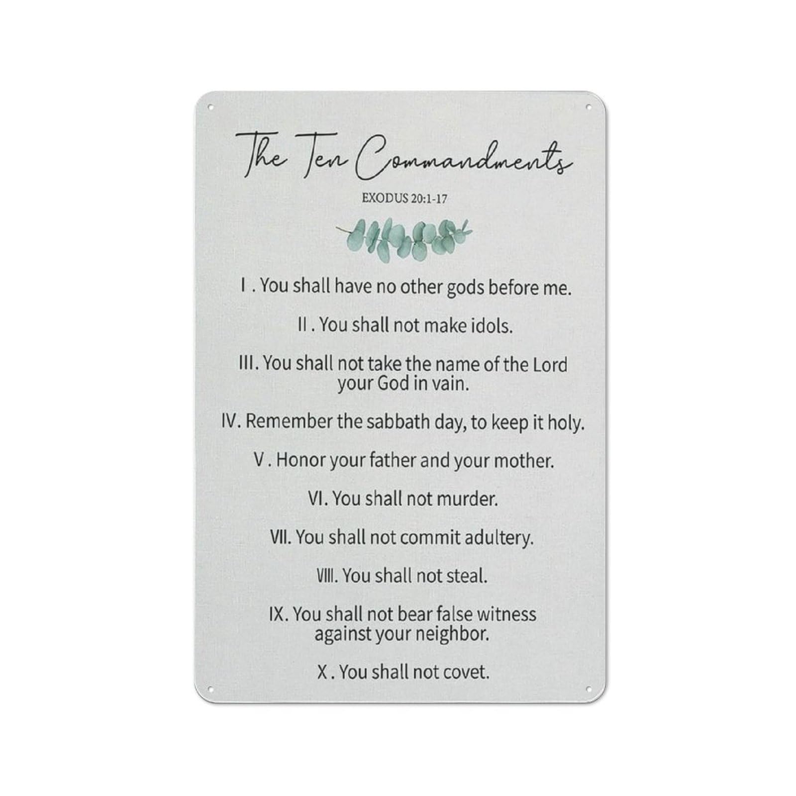 Vintage Metal Sign The Ten Commandments Metal Posters, God Bible Verses Inspirational Art For Living Room Decor, Christian Sayings Poster Picture, 10 Commandments Art For Office Decor 8X12 Inch