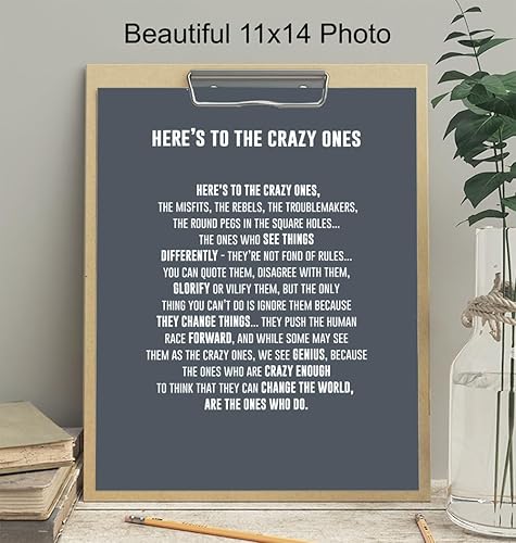 Miniatura 4 de GRANDE 11 x 14 Here's to the Crazy Ones Póster motivacional de arte de pared Citas inspiradoras Refranes inspiradores para decoración de pared