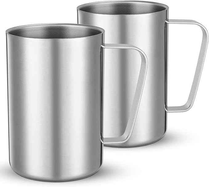 Bidponds 2 Pcs 16.9oz/500ml Stainless Steel Mug, Camping Mug, Double