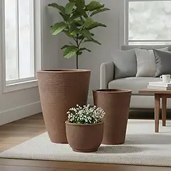 Kit 3 Vasos Para Plantas Polietileno Grafiato Luxo Marrom