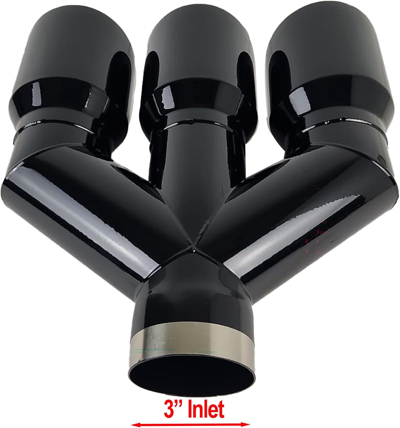 NETAMI 3" Inlet to 4" Triple Outlet Exhaust Tip Dual Wall Stainless Steel Super Gloss Black Powder Coated