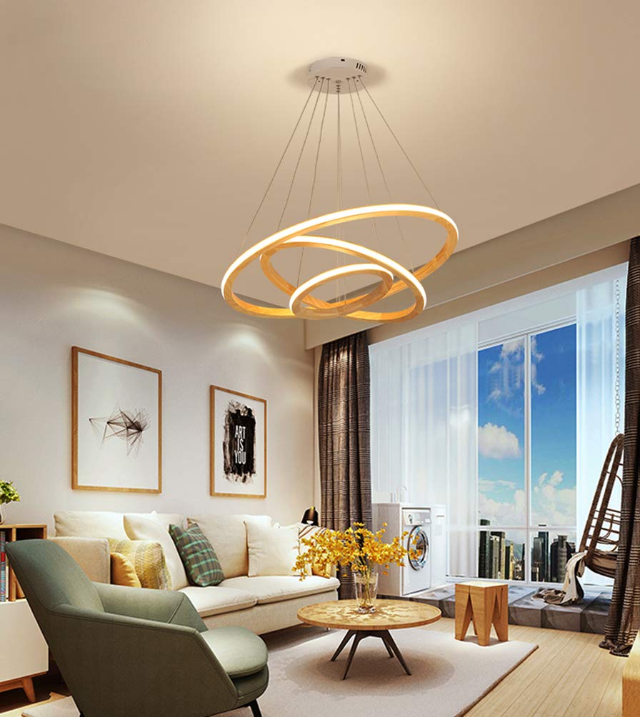 Buy Wooden LED Pendant Light Dimmable with Remote Control HeightAdjustable Dining Table Hanging