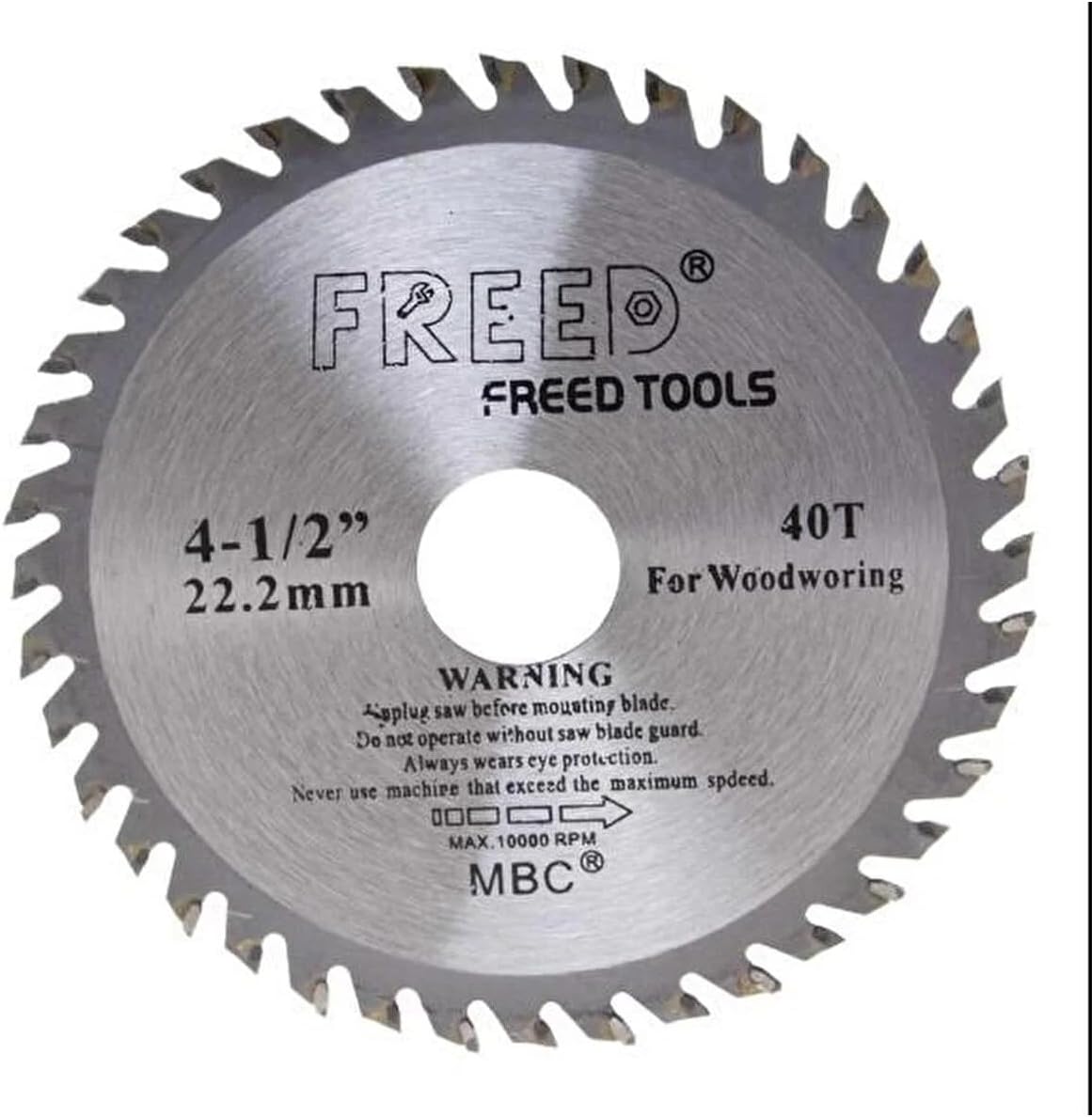 TCT Daire Testere Diski, 115 mm, 40 Diş, 22.2 mm Delik Çapı, 1055 Karbon Çelik, Krom Vanadyum Yüzeyli, Parlatılmış ve Nikel Kaplamalı, Ağaç ve Sunta İçin, Kesim Bıçağı