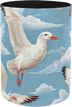 Waves and Seagulls Iron Sheet Leather pen holder, Pen Cup Makeup Brush Holder, Design for School, Home and Stationary Supplies 3.9 x 2.9 Inches