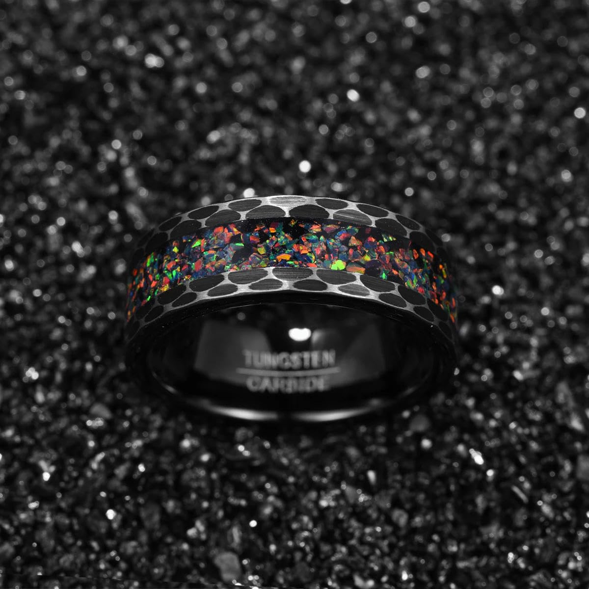 Anillo de carburo de tungsteno con Incrustaciones de Flores cepilladas de Flores de Borde Negro para Hombre Bague Homme de Carbono Negro para joyería de Boda de Matrimonio