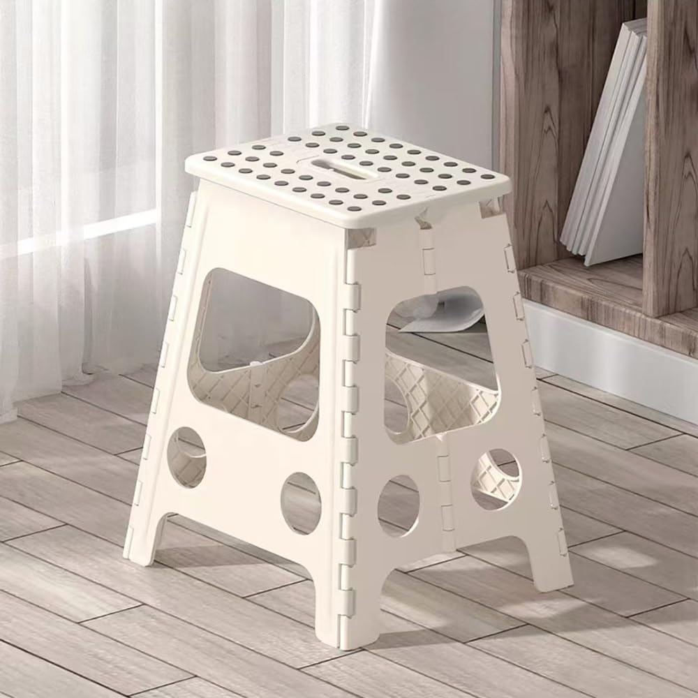 Pieghevole Sgabello da Bar, Plastica Sedile Alto Sgabello, Portatile Sgabello da Campeggi, Sgabello da Bagno Spiaggia Giardino Picnic Cucina(White)