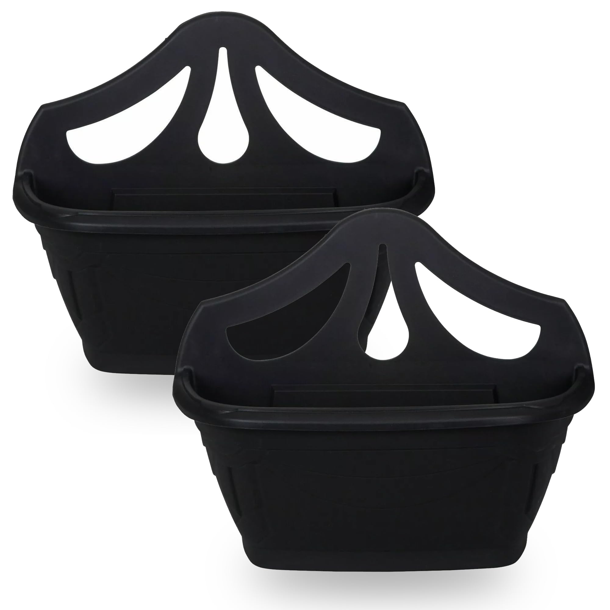 AOC24 - 42cm Wall Hanging Planter - Plastic Plant Flower Pot Indoor Outdoor - Garden Fence Hanging Planters - Venetian Design Drainage Holes - Fence Pot Container - 42 x 18 x 34 cm (2, Black)