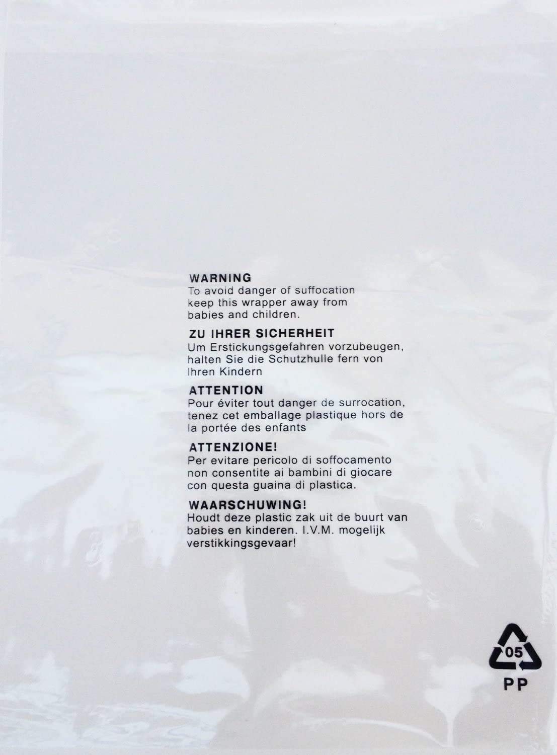 Sacchetti bustine plastica trasparente autosigillanti, in polipropilene, per confezionamento logistica FBA | 400 pezzi | Avvertenza anti soffocamento in 5 lingue (16,5 x 23cm (6.5 x 9''), 400)