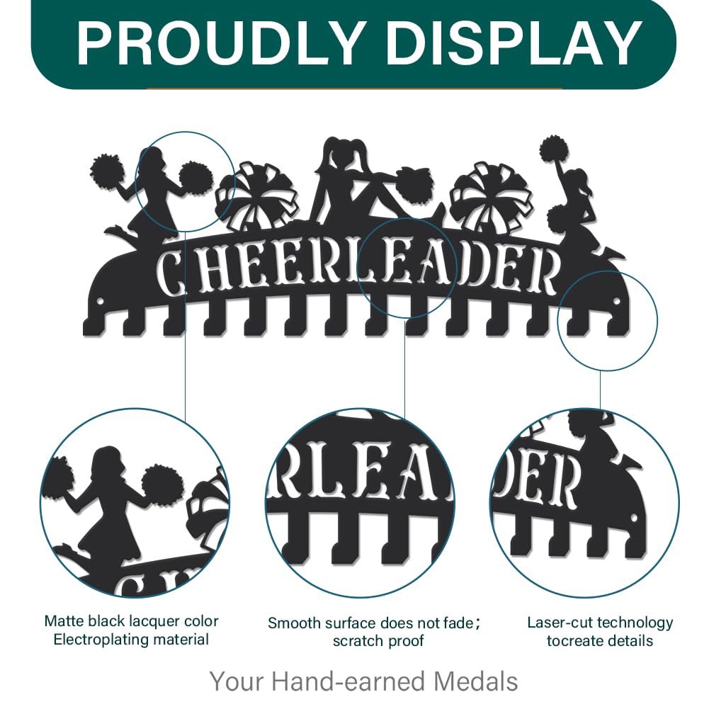 SUPERDANT Cheerleading Medal Holder Cheerleader Medal Hanger Personalised Cheerleader Medal Rack with 14 Hooks Wall Mounted Medal Display Motivating Gifts for Cheerleader - Image 3