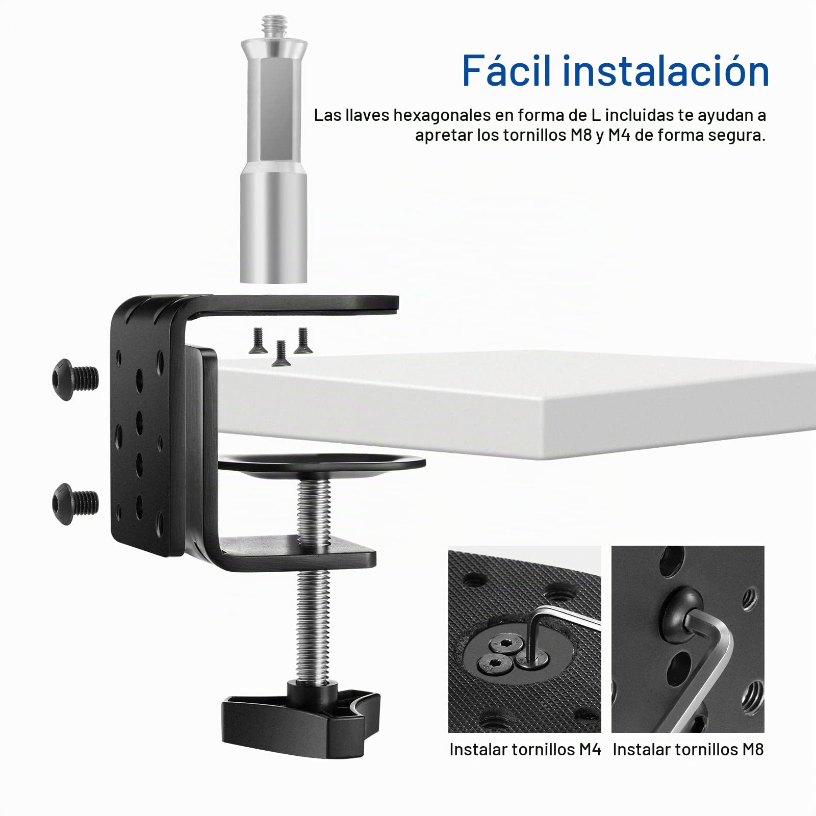NEEWER Abrazadera de Escritorio C de Servicio Pesado con Columna de Montaje para Soporte de Luz, Roscas 1/4 "3/8" para Cámara de Luz de Video LED con Luz de Anillo, Carga Máxima 44lb / 20kg, ST-CCD1