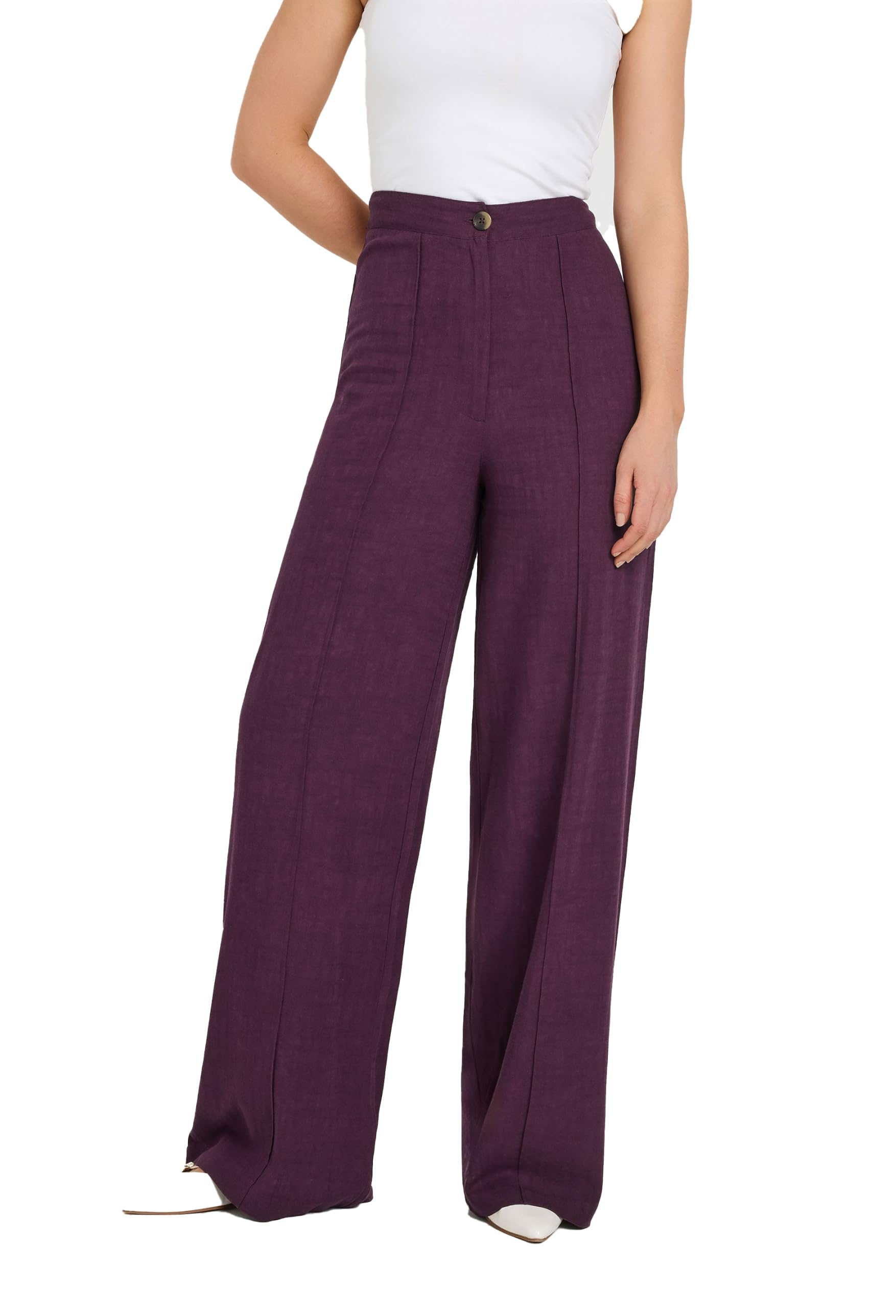Long Tall Sally - LTS Tall Linen Pleated Wide Leg Trousers - Women's Purple