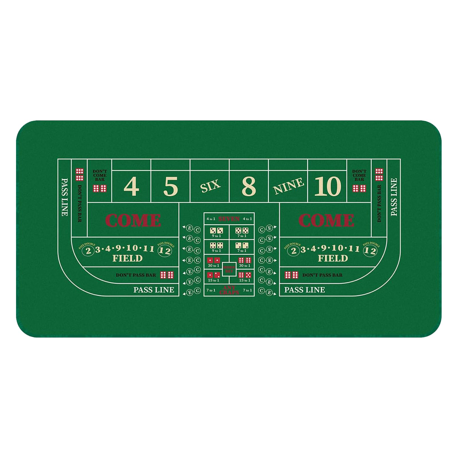 Tragbare Pokertischmatte Professionelle Pokermatte for den Tisch mit Tragetasche, rutschfeste Tischabdeckung aus Gummi mit Craps-Würfelspiel-Layout for Partys, Zuhause(Small)