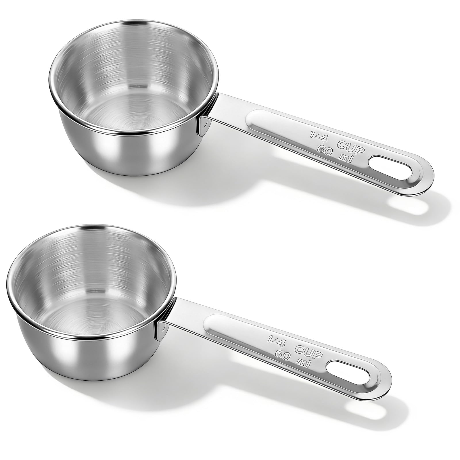 2 Pcs 1/4 Cup Stainless Steel Measuring Cup, 60ml, 2oz Metal Measuring Cups Coffee Measuring Cups Measure Scoop or Cooking, Baking, Kitchen Wet and Dry Ingredients, Dishwasher Safe