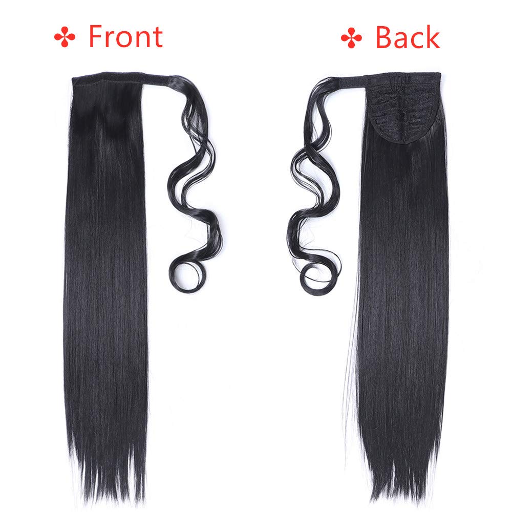 3 Pack Long Ponytail Extension 22 Inch Wrap Around Black Synthetic Ponytail Magic Paste Ponytail Hairpiece for Women (Straight+Corn Wave+Curly Wave)