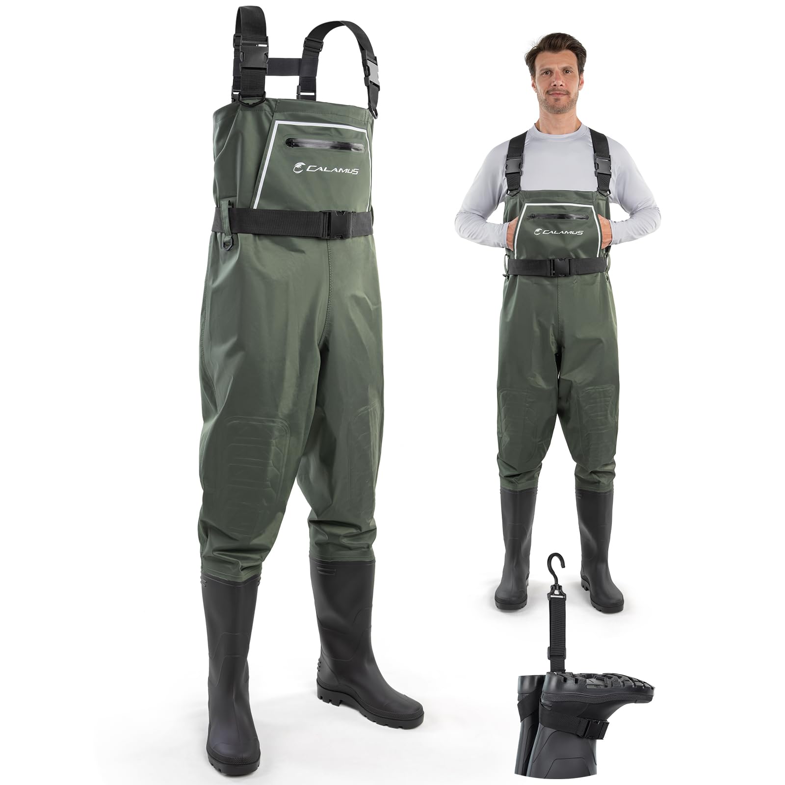 Calamus WaveWalker Fishing Waders for Men & Women, 100% Waterproof PVC Waders with Slip-Resistant Boots, Tear-Resistant Nylon