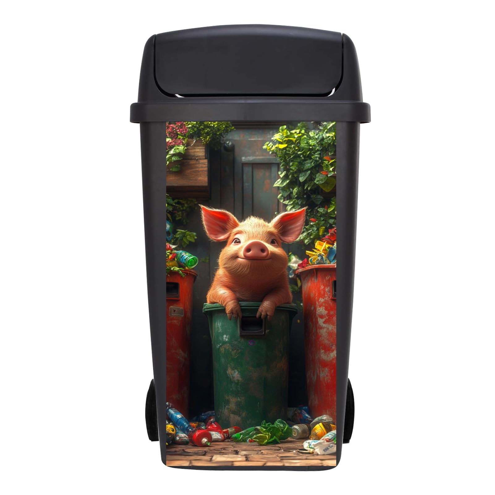Targawerelax Wheelie Bin Stickers, Waterproof Wheelie Bins Covers Vinyl Self Adhesive Dustbin Stickers Trash Can Decorative Fridge Wrap Sticker Wall Home Decor, Animal Pig