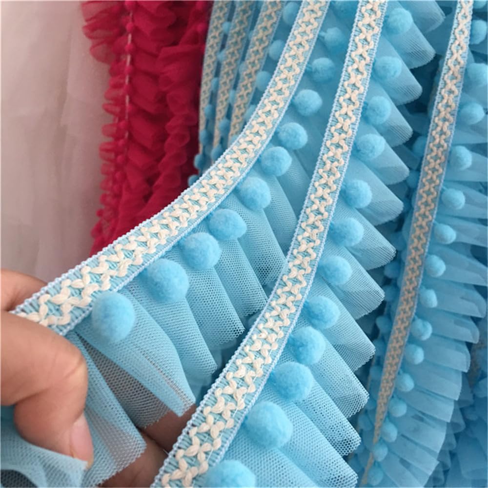 accessori fatti a mano DIY, decalcomanie da cucito 5 iarde 5 cm nastro mini pompon nappa passamaneria palla frangia passamaneria cucito pizzo applique for casa tenda vestiti cuscino (blu)
