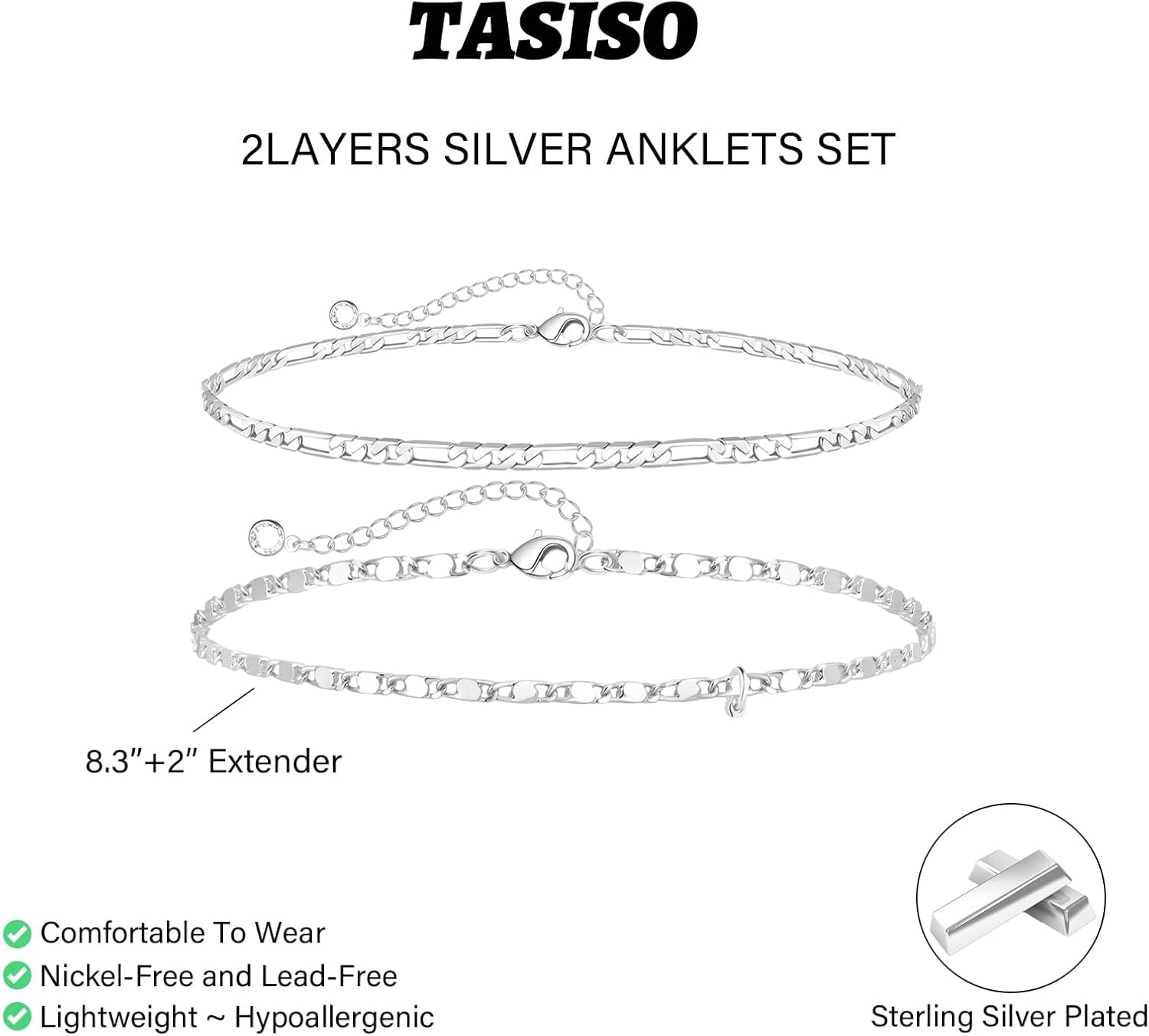 Tasiso Initial Ankle Bracelets for Women，Layered Waterproof Sterling Silver Plated Letter Anklets Layering Thin Figaro Summer Jewelry Gifts for Women T - Image 5