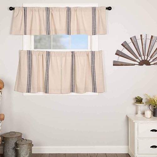 Miniatura 3 de Piper Classics Market Place - Juego de 2 niveles de cortina a rayas de grano azul de 24 pulgadas