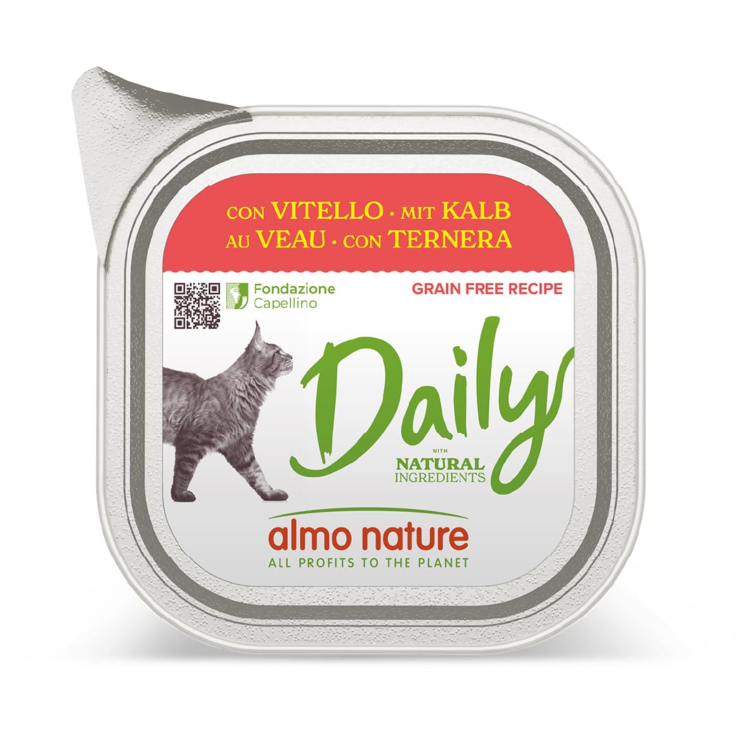 Almo Nature Daily - Cibo Umido per Gatti Adulti - Vitello - 100 g, Confezione da 32