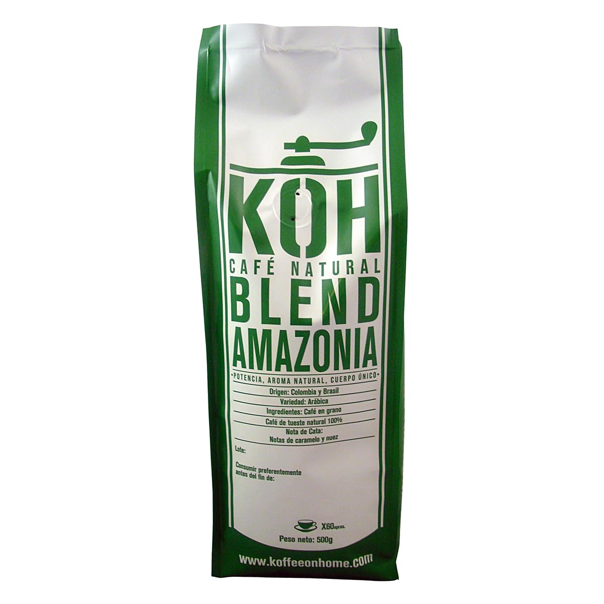 KoffeeONHOME Café en Grano 100% Arábica, Blend Amazonia, Tueste Natural, 4 Paquetes de 500 gr - 2 Kg
