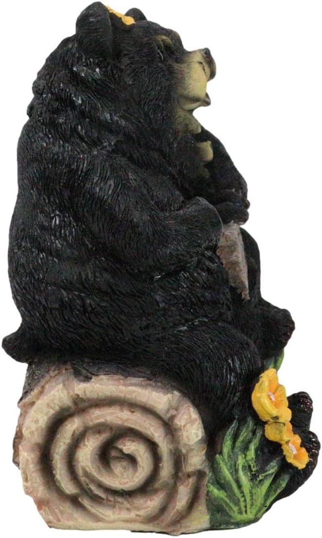 Ebros Gift Rustic Wildlife Forest Papa Mama Black Bears and Cub Sitting On Log with Welcome Plank Sign Home Decor Figurine 7" Long Decorative Cabin Lodge Mountain Accent