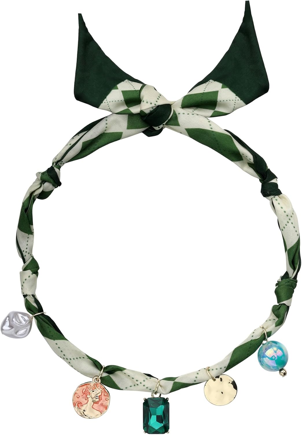 Manfnee Scarf Necklaces with Charm,Silk Scarf Bandana Necklace Boho Fabric Choker Necklace for Women