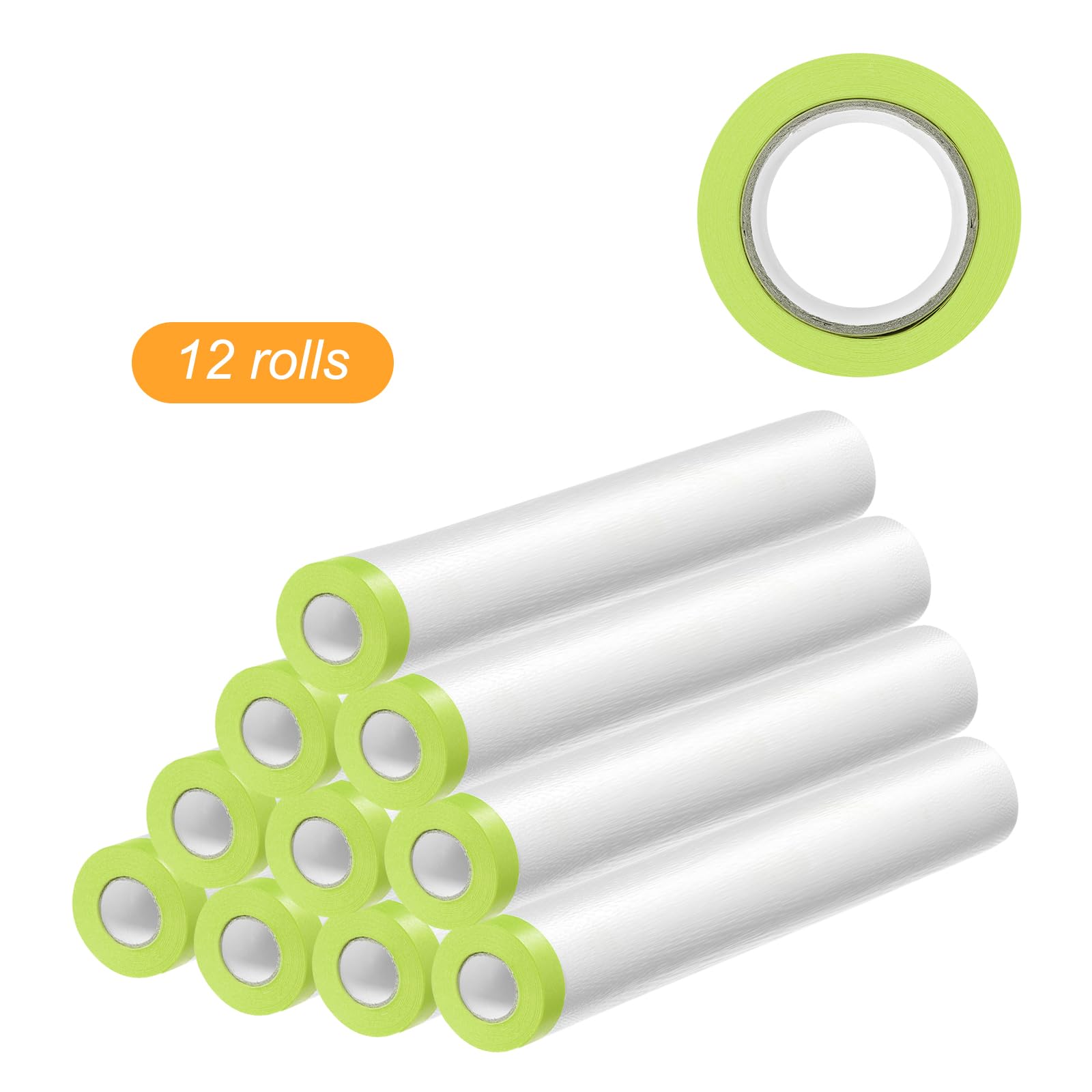 QUARKZMAN 12 Rotoli di Pellicola Mascherante Pre-Adesiva 70.9" x65.6ft Nastro e Telo in Plastica per Pittori con Nastro Pellicola Protettiva per Verniciatura Auto, Verde