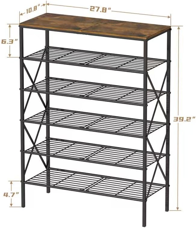 Miniatura 5 de Organizador de zapatos de 6 niveles, estante de almacenamiento de zapatos de gran capacidad para entrada, armario, estantes de malla de metal, con