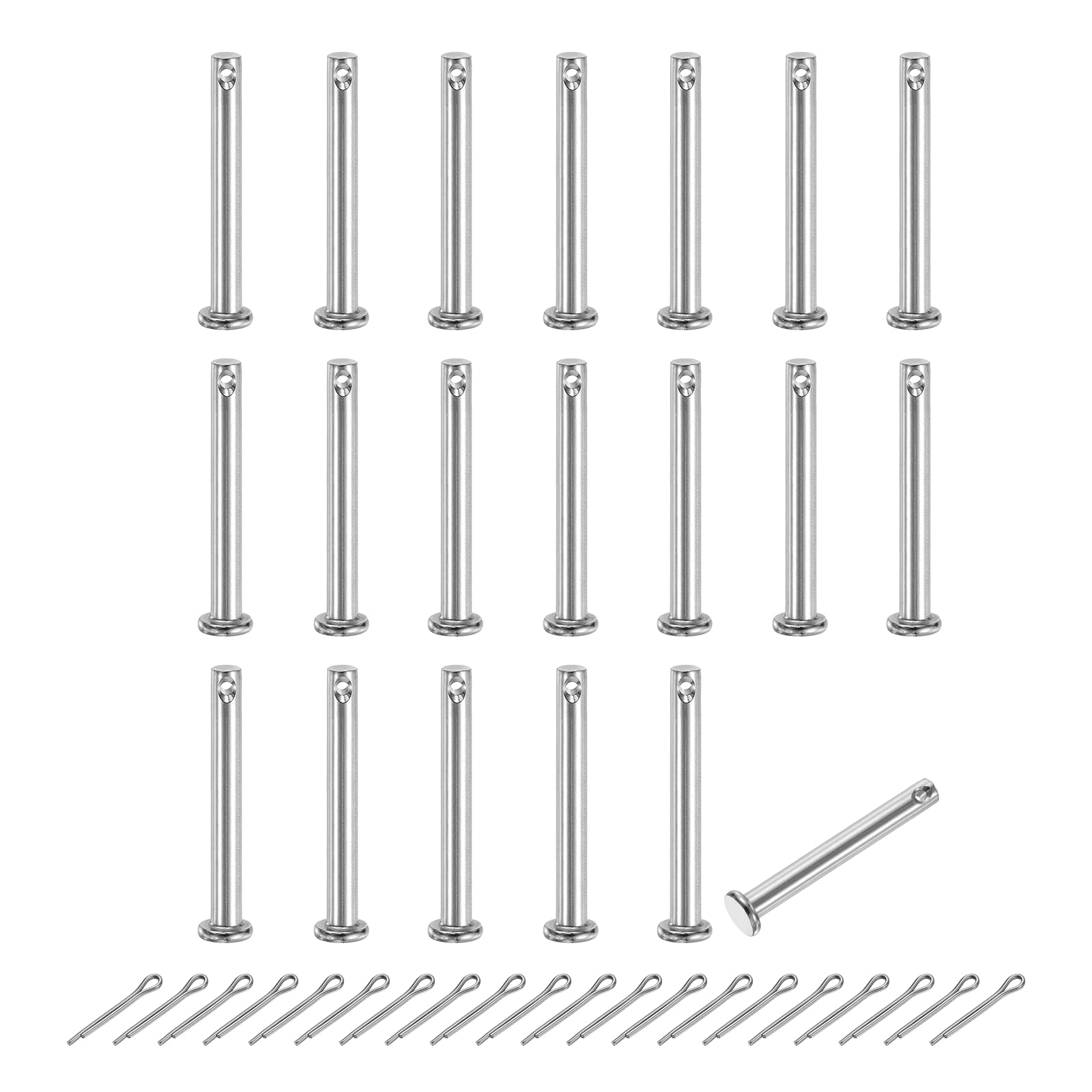 sourcing map 20Pcs M5x40mm Clevis Pins, 304 Stainless Steel Single Hole Flat Head Clevis Pin Hairpin Location Pin with Cotter Pins for Trailer Latch Mechanics Repair Furniture Installation